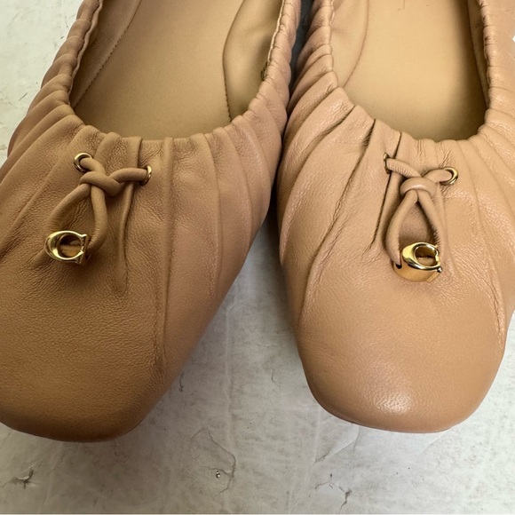 COACH Eleanor Leather Ballet Flats Nude Pink Ruched Shoes Minimalist CC Logo - Picture 6 of 16